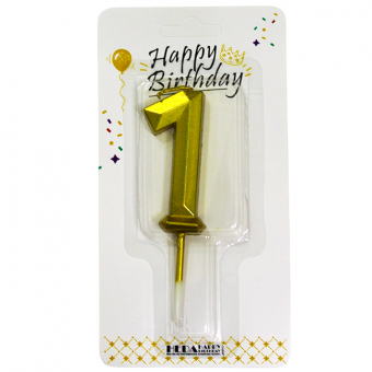 Купить Свеча-цифра в торт «1» золотая граненая 6 см оптом